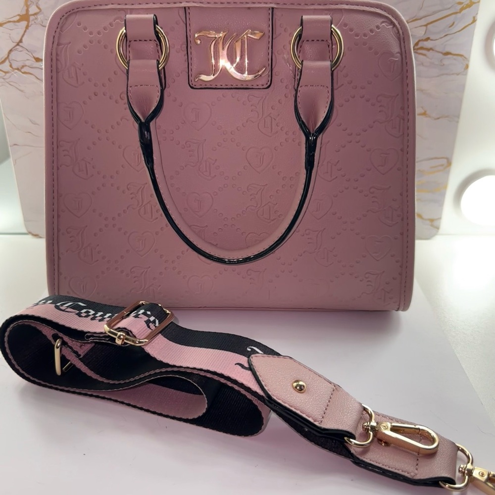 Juicy Couture Pink Crossbody Bag with Gold Hardware and Detachable Strap